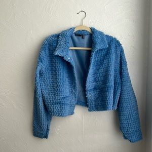 Cropped Fuzzy Snap Closure Jacket
